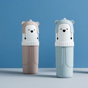 Kit voyage étui à brosse à dents ours de dessin animé en rose et bleu mat