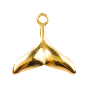 Polished 18k gold-plated 304 stainless steel whale tail pendant with top loop detail
