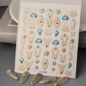 5D Embossed Nail Stickers Bronzing Gold Retro Palace Totem Floral Waterproof DIY Manicure Decoration For Women Girls