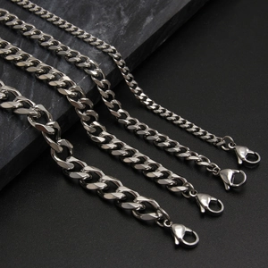 Classic silver stainless steel Cuban link necklaces in four different widths with lobster clasps