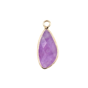 Faceted teardrop purple crystal pendant with gold-plated edges for DIY jewelry making