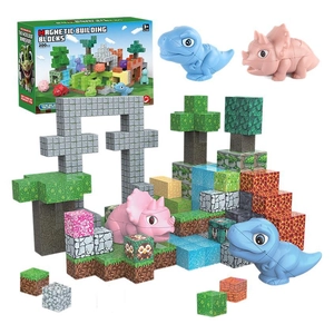 Set di 200 blocchi magnetici a tema dinosauro con texture pixelate per costruzioni