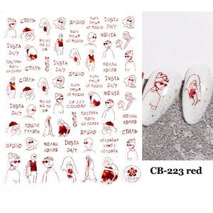 Detail view of 3D red heart rose nail stickers and application on nails, model CB-223