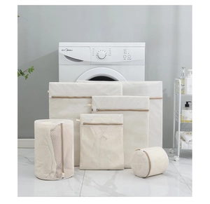 Close-up of a 6-piece beige mesh laundry bag set for delicate washing protection