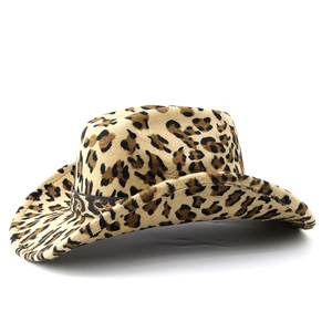 Classic leopard print wool felt cowboy hat with animal pattern decorative band