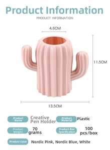 Détail du vase en plastique rose en forme de cactus avec dimensions et spécifications