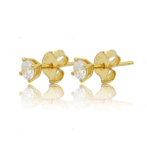 Minimalist gold plated 925 sterling silver stud earrings with round cubic zirconia stones