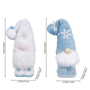 Standing blue and white Christmas gnome plush set with snowflake embroidery, 25cm high