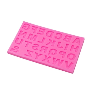 Moule alphabet en silicone rose avec 26 lettres et symbole & pour pâtisserie