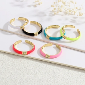 18K gold plated rings with colorful enamel finishes and tiny zircon stones for women
