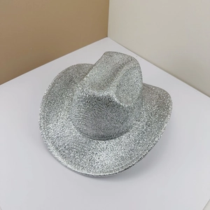 Shiny Glitter Sequined Cowboy Hat Metallic Western Wide Brim Costume Party Festival For Men Women