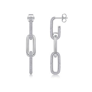 Elegant S925 silver moissanite chain earrings with paved rectangular link drops