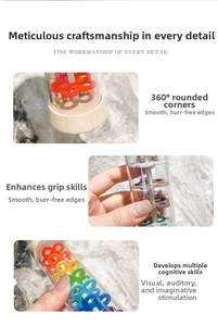 Detail of 360-degree rounded edges and smooth wooden finish on musical rainmaker toy