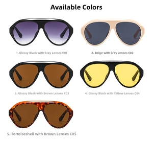 Palette de couleurs pour lunettes aviateur montrant cinq options de montures et de verres
