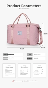 Detailed pink quilted fitness bag with main compartment and wet dry separation sections