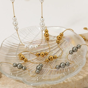 Stainless Steel Artificial Pearl Necklace Gold Silver Plated Metal Beads Elegant Modern Chain Jewelry For Women