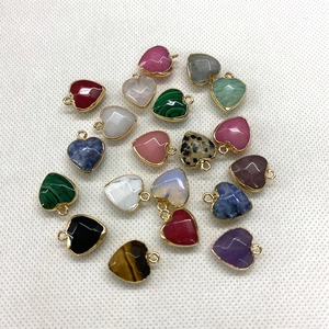 Collection of heart-shaped natural stone pendants with gold-plated edges for DIY jewelry