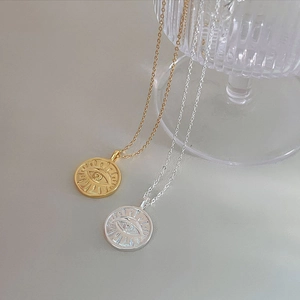 925 Sterling Silver Evil Eye Coin Pendant Necklace in Gold and Silver Finishes