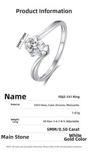 Detailed specifications of S925 silver moissanite ring with 0.5ct stone in white gold finish
