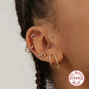 925 Sterling silver gold-plated geometric triangle hoop earrings set with zircon stones