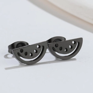 Minimalist matte black watermelon slice stud earrings made of durable stainless steel