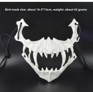 Macro view showing dimensions and skeletal texture of the white Nue Bird bone mask