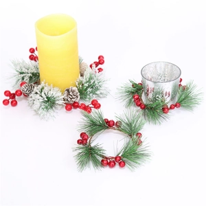 Weihnachts Kranz Mini Kerzenring PVC Künstliche Kiefernnadel Rote Beere Glitzer Feiertag Tischdeko Handgefertigt Amerikanisch