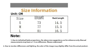 Size chart detail for black cotton camisole showing measurements in centimeters