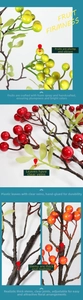 Detailed view of handmade artificial berry branches with bendable stems and colorful foam berries