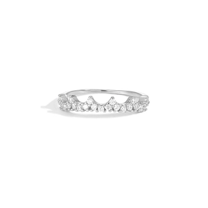 Macro shot of silver crown ring with sparkling pave cubic zirconia crystals detailing