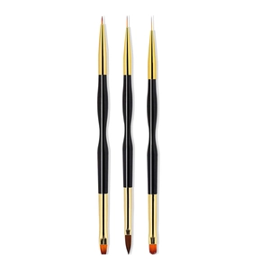 Set di 3 pennelli per nail art a doppia punta con ghiera dorata e manico ergonomico nero
