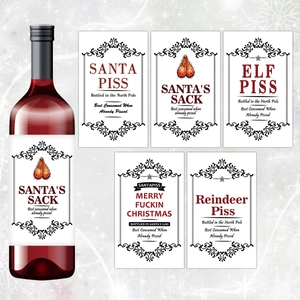 Étiquettes de bouteilles de vin de Noël amusantes avec des motifs de fêtes originaux