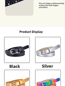Detail of smooth edge craftsmanship on colorful glitter kids belts with silver buckles