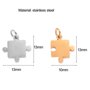 Stainless steel puzzle piece pendants in silver and rose gold for DIY jewelry sets