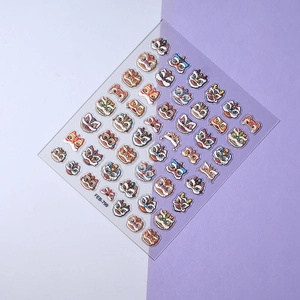 Macro shot of 5D embossed Chinese New Year lion dance nail art stickers with vibrant textures