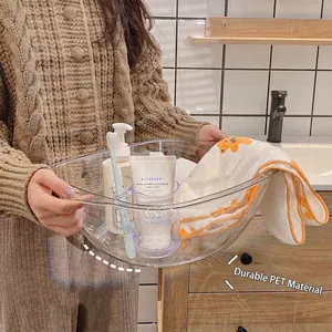 Transparent PET Plastic Washbasin Thicken Multi Purpose Laundry Basin With Dual Handles For Home Dormitory Bathroom