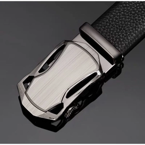 Men's automatic buckle leather belt with gunmetal finish and supercar-inspired design