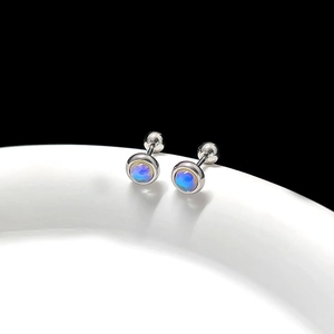 Close-up of frosted silver tassel earrings with iridescent moonstones on a white plate