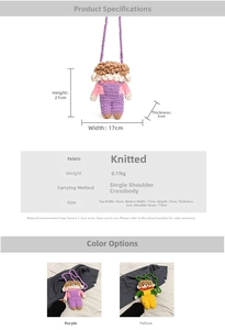 Detail specifications and size guide for handmade crochet cartoon crossbody bag for kids