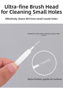 Macro detail of white nylon mini cleaning brush for shower heads and small faucet gaps