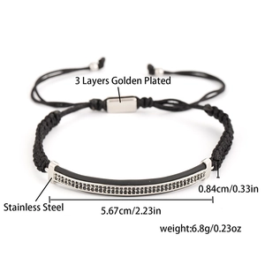 Detail showing high-quality black braided rope bracelet with double-row micro-pavé setting