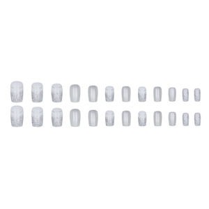 Elegant silver glitter gradient press-on nails set with 24pcs of square round fake nails