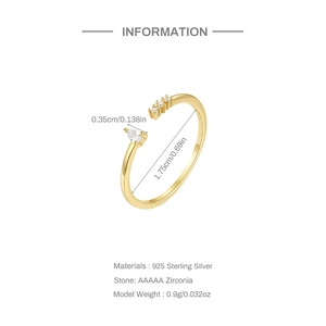 Detail view of gold-plated S925 silver ring dimensions and AAAAA zircon specifications