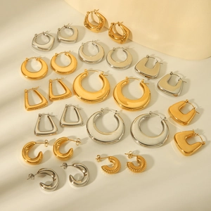 Collection of 18K gold and silver plated stainless steel geometric hoop earrings