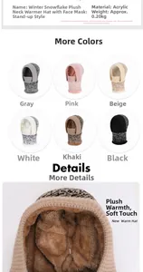 Detailed chart of women knit balaclava hat with fleece lining and integrated mask