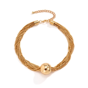 Layered gold chain necklace featuring a large round bead pendant and secure lobster clasp