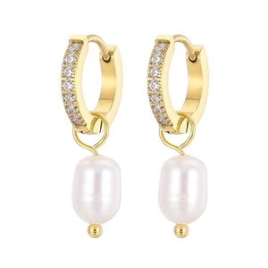 Boucles d'oreilles créoles plaquées or 18K en acier, pavé de cristaux et perles