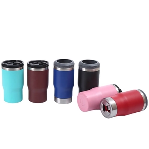 14oz stainless steel Bluetooth speaker tumblers in six vibrant colors on white background