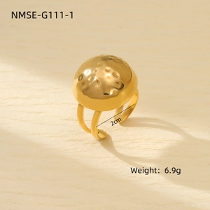 Golden double-layer hammered texture open ring in stainless steel with 6.9g weight