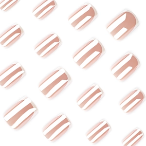 Glossy nude French manicure press-on nails with white tips in short square shape